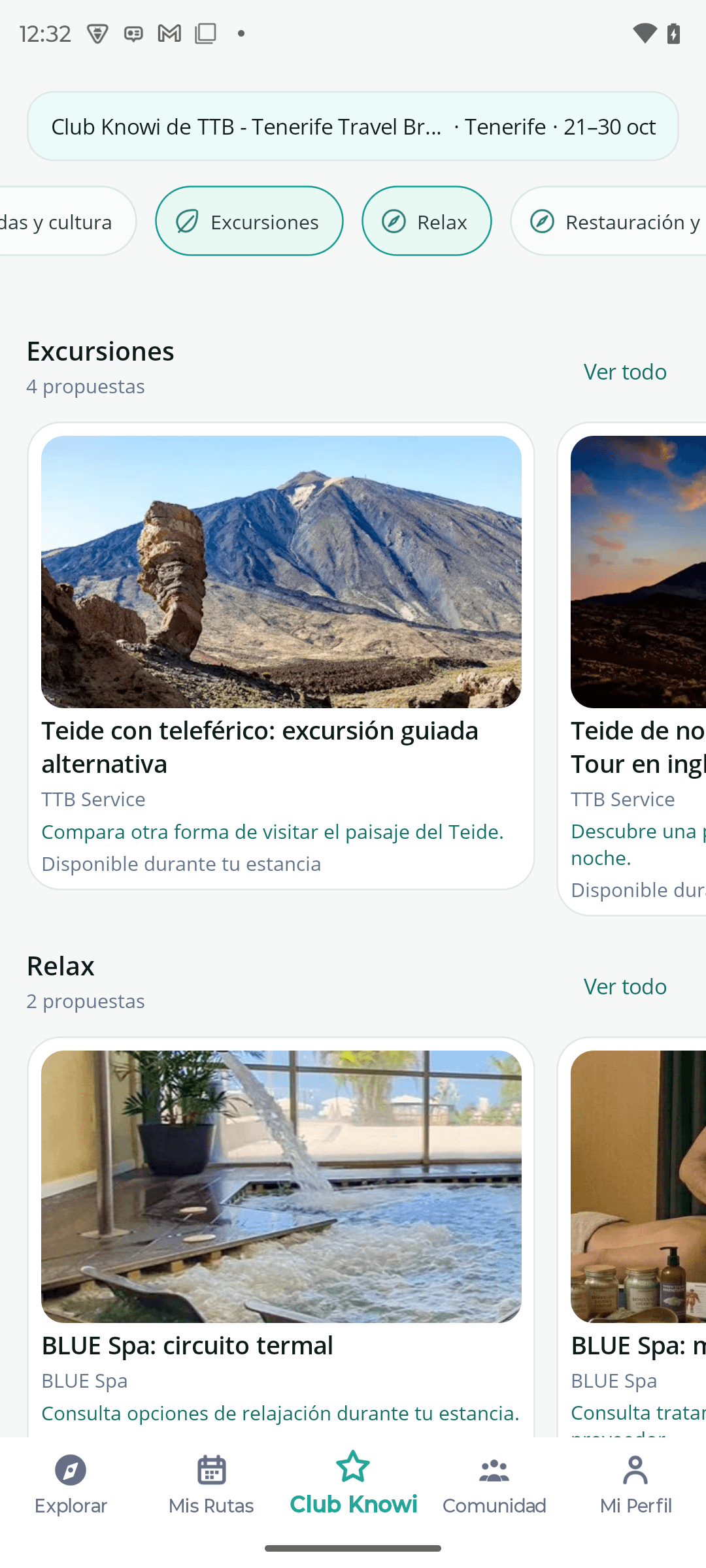 Catálogo real de Club Knowi para TTB: excursiones con TTB Service y relajación con BLUE Spa