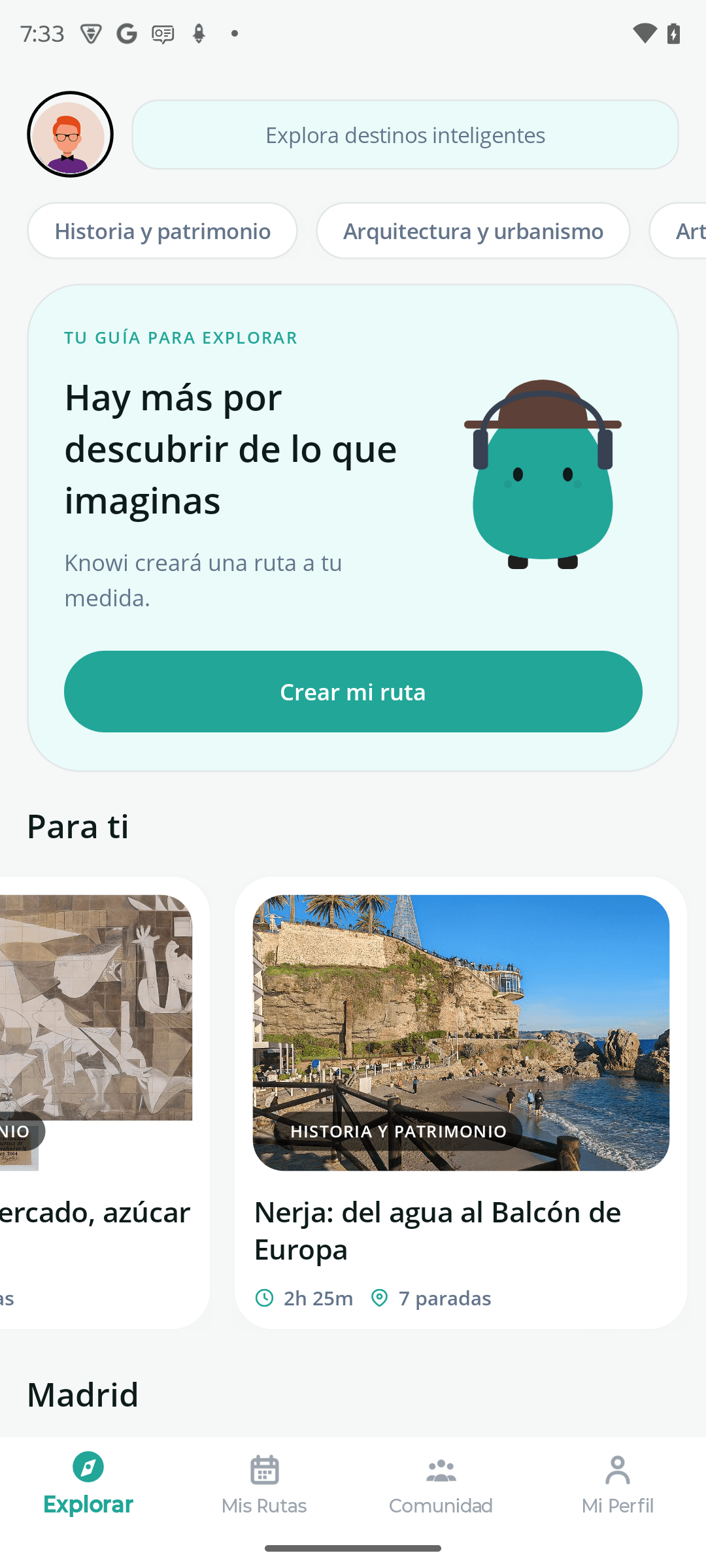 Feed de KnowCity con recomendaciones personalizadas de Torre del Mar y Nerja